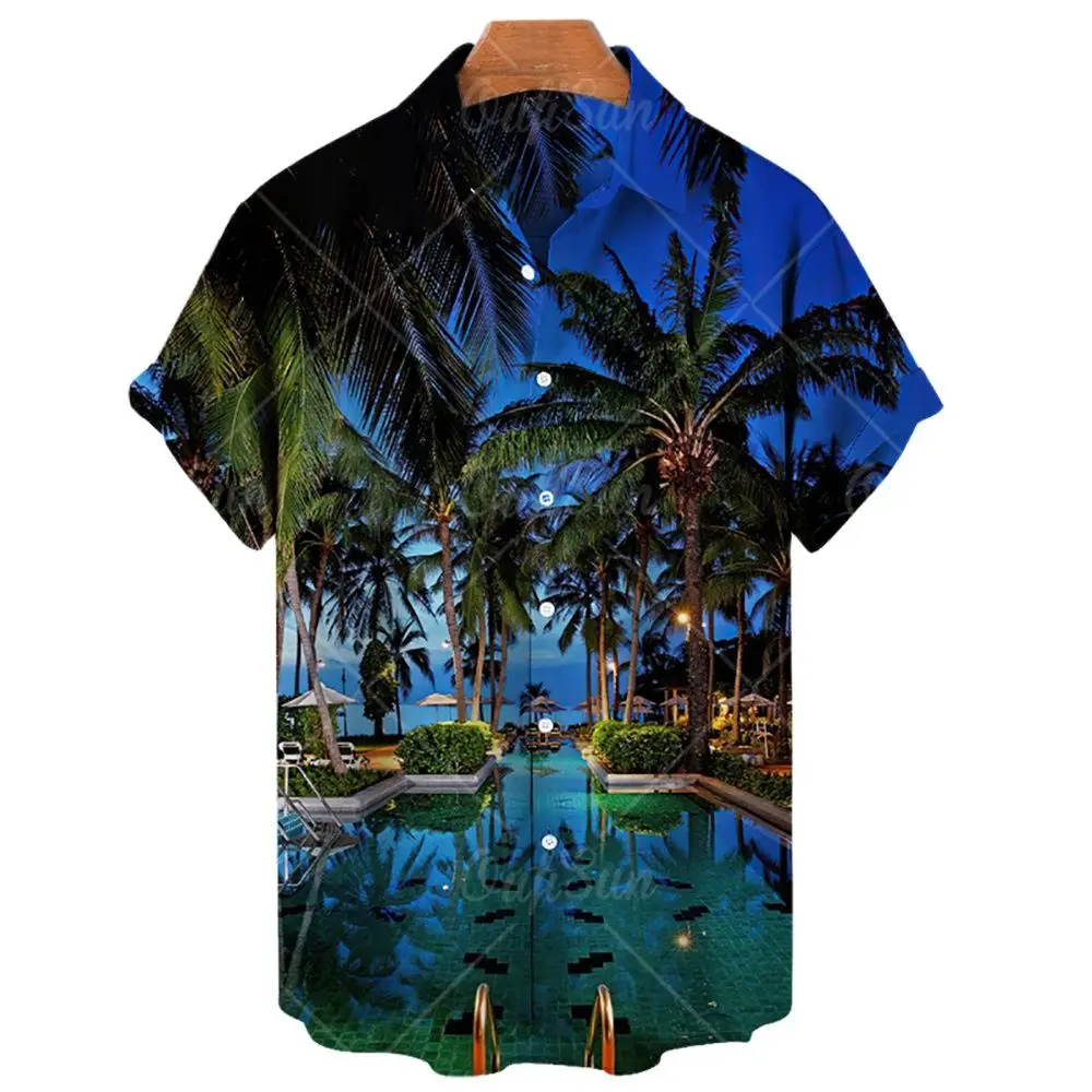 Vară Nouă Bărbați Cămăși Hawaiiene Neutru Stil Plajă Moda Casual Mâneci Scurte Confortabil Respirabil Tricouri Supradimensionate5