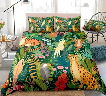 Animal sălbatic Plantă Tropicală Palma TigerKids Quilt Durex Plin King Size 3Pcs Plapuma de Lenjerie de Pat Set Bedspread200x200 240x220