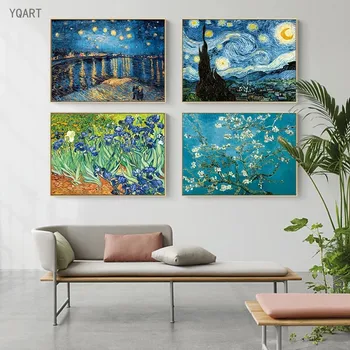 Celebrul Artist Van Gogh Picturi in Ulei pe Panza Cerul Înstelat Floare de Iris Răsărit Pictura Peisaj Imagine de Imprimare Poster Decor Acasă