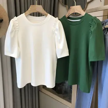 2023 Noi Femeile Agaric Marginea de Design T-shirt Simplu Gât Rotund Largi, din Bumbac cu Mânecă Scurtă Tricou Femei care fac Naveta de Top Pentru Vara