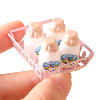 1Set 1:12 casă de Păpuși în Miniatură Lapte cu Coș Bea Model de Bucatarie Accesorii Pentru Casă de Păpuși pentru Copii Pretinde Juca Jucării