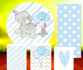 Albastru Baby Shower Elefant Cu Balonul Rotund Cerc De Fundal Fundal Studio Foto Banner Cilindru Se Referă Băiat Ziua De Nastere Partid Elemente De Recuzită