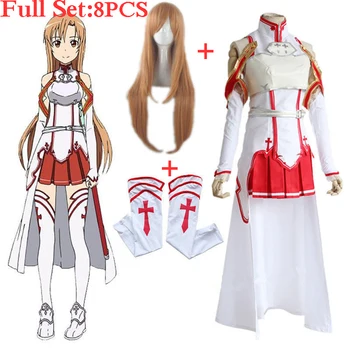 Anime-ul Sword Art Online Yuuki Asuna Rochie de Costume Cosplay Uniformă pentru Halloween SAO Asuna Costum de Luptă Tinutele Set Complet cu Peruca