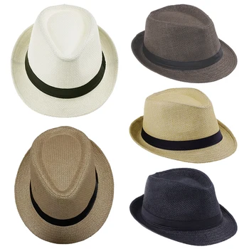 Barbati Si Copii Jazz Pălărie Bătrân Capac Scurt Refuz Culoare Solidă Cubanez Capac Pălărie Panama Pălărie De Soare Respirabil Fedora Pălărie De Vară Casual Paie