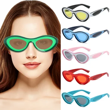 2023 Concavă Ochi de Pisica ochelari de Soare Femei de Culoare Două Ovale Ochelari de Soare Barbati Albastru, Verde, Nuante de Lux Retro Brand UV400 Ochelari