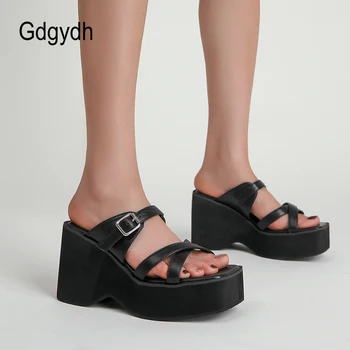 Gdgydh Catarama Decor Platforma de Papuci pentru Femei Tocuri Pană Catâri Backless Open Toe Culoare Solidă în aer liber Pantofi de Plaja