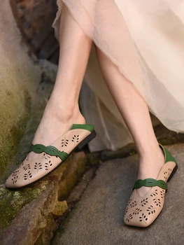 Artmu Gol Afară De Pantofi Pentru Femei Balerini Piele Naturala De Vară Culori Amestecate Mary Jane Pantofi De Lux Elegant Deget De La Picior Pătrat Doamnelor Pantofi