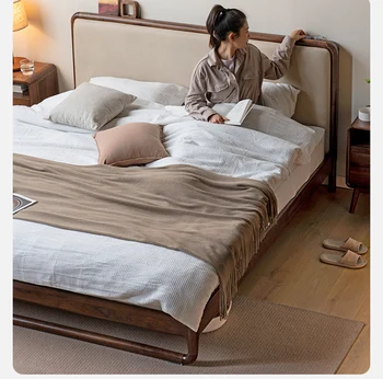 Personalizat Nord-American de nuc negru, lemn masiv, pat Nordic modern, simplu suspendat moale dormitor log mobilier pat Dublu personalizat