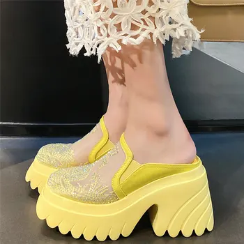 Pietre Sandale Gladiator Femei Respirabil Dantela Cu Toc Catâri De Vară De Sex Feminin Rotund Toe Pompe De Platforma Pantofi Casual Pantofi