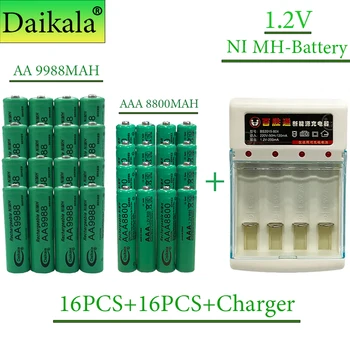 AA+AAA Baterie 100%Noua Originala 1.2 V AA9988MAH+AAA8800MAH+Incarcator NI MH Baterie Reîncărcabilă pentru Tuns aparat de Ras Calculator