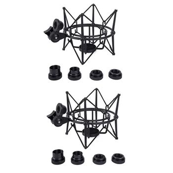 2X Microfon Șoc Montare Reglabil de Montare Înregistrare Microfon Suport de Metal Capsula de Microfon Suport (Negru)