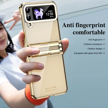 Pentru Samsung Galaxy Z Flip 4 Flip 3 Lux Placare Caz Transparent rezistent la Șocuri Și Anti-toamna Echipat Cu Front de Sticlă de Film