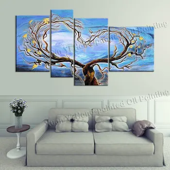 4 Panoul de Inima Abstract Copac Peisaj Panza Pictura Arta de Perete Pictate manual, Culoare Albastru Home Decor Pentru Camera de zi Neînrămate XY200