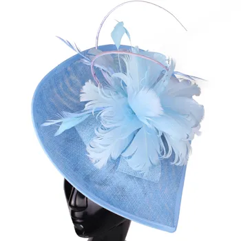 Elegant albastru cu Pene Accesorii de Par Palarioare Biserica Pălărie Femeile Nunta Pălării de Mireasa Doamnelor Petrecere de Ceai Cursa Caciulita