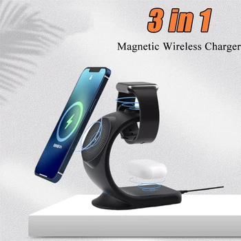 15W 3 In 1 Magnetic Wireless Încărcător Stație de Andocare Pentru iPhone 14 13 12 Pro Max Încărcător fără Fir Suport Pentru AirPods Apple Watch 7 6